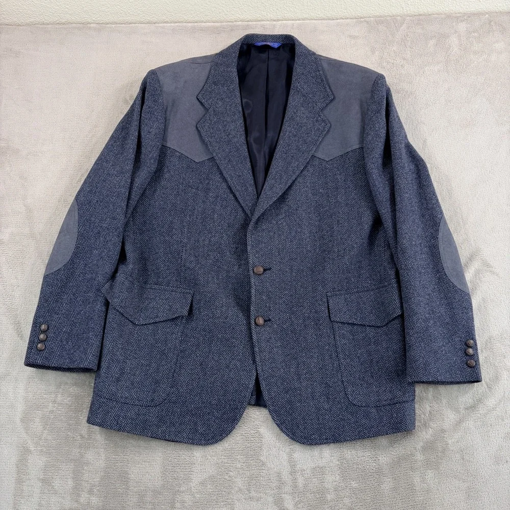VTG Pendleton Suede Yoke Elbow Patches Western Tweed Blazer Men 48T Tall Wool